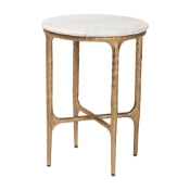 Baxton Studio Akanji Marble End Table - Modern Rustic Accent Table with Hand-Forged Metal Frame for Living Room or Seating Areas, Round